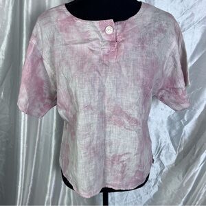 Vintage Condor Lightweight Linen Blend Pink Short Sleeve Blouse Size 9/10 (S/M)